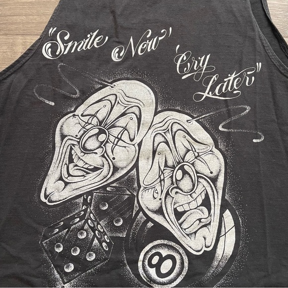 Smile Now Cry Later Faded Black Crop Boxy Tank Top Large Adult Unisex - Picture 5 of 11